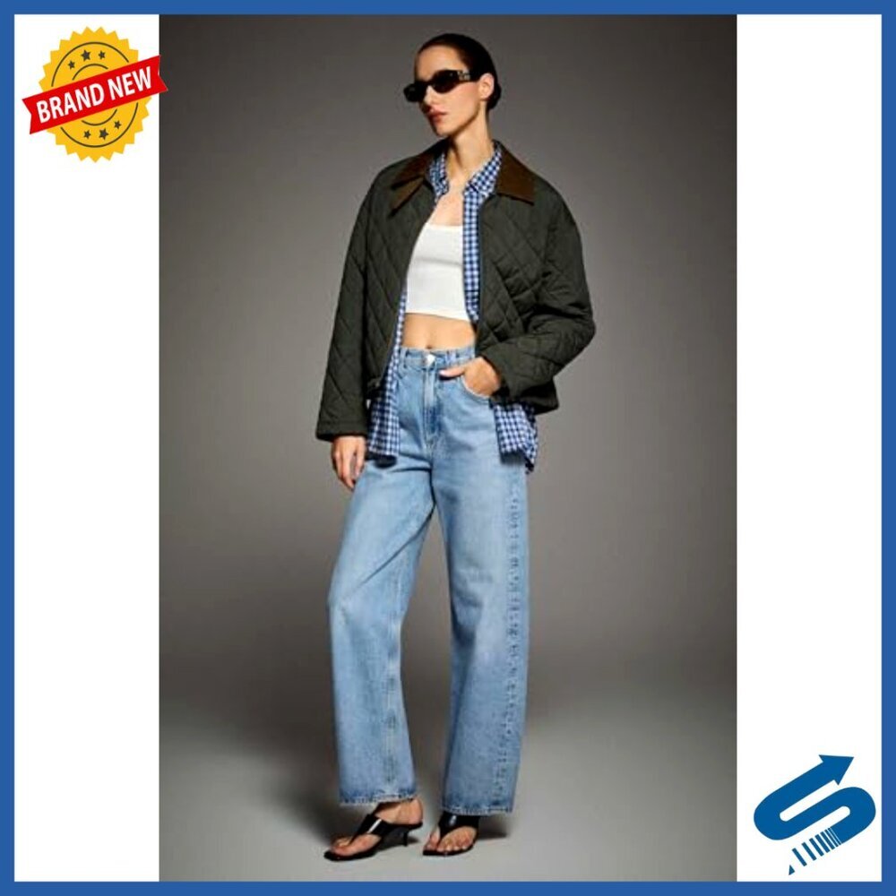 Quilted Lightweight Puffer Jacket Cropped Zip Up Coat with Pockets - Picture 5 of 7